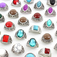 Unisex Finger Ring, Zinc Alloy, with Mixed Material, antique silver color plated, faceted & mixed, lead & cadmium free - US Ring 