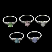 Cats Eye Zinc Alloy Finger Ring, with Cats Eye, silver color plated, for woman, mixed colors, lead & cadmium free US Ring .5 