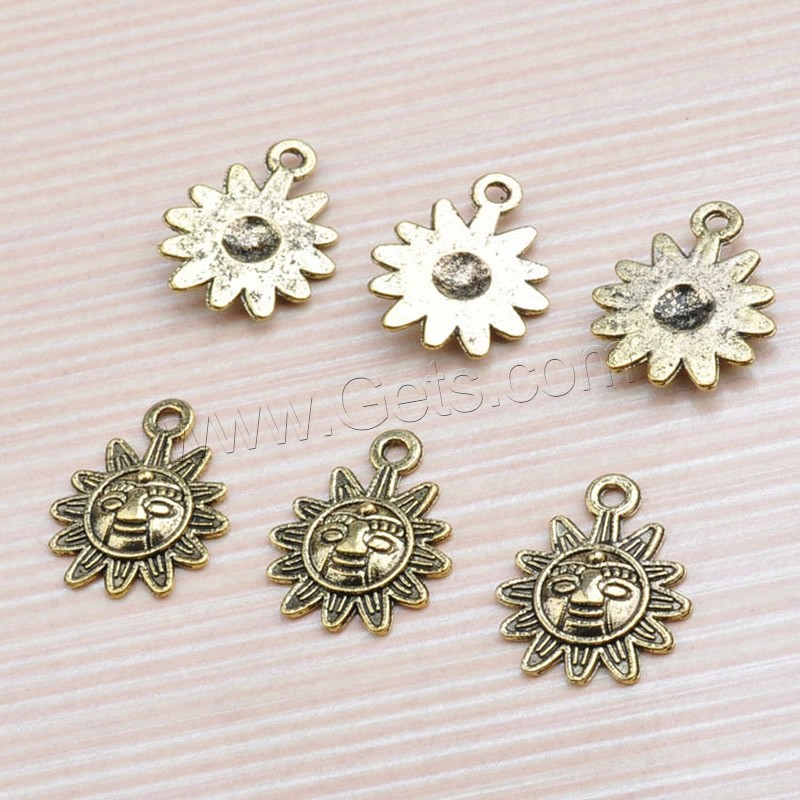 Zinc Alloy Jewelry Pendants, Sun, antique gold color plated, lead & cadmium free, 16.5x20mm, Hole:Approx 1-1.5mm, 300PCs/Bag, Sold By Bag