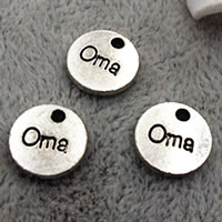 Zinc Alloy Alphabet Pendants, Flat Round, antique silver color plated, with letter pattern, lead & cadmium free, 10mm Approx 2mm 