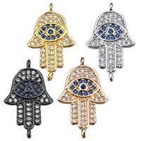 Evil Eye Jewelry Connector, Brass, Evil Eye Hamsa, plated, Islamic jewelry & micro pave cubic zirconia & 1/1 loop Approx 1mm 