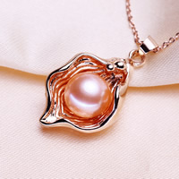 Freshwater Pearl Pendants, Zinc Alloy, with Freshwater Pearl, rose gold color plated, natural, lead & cadmium free, 10-11mm Approx 2-3mm 