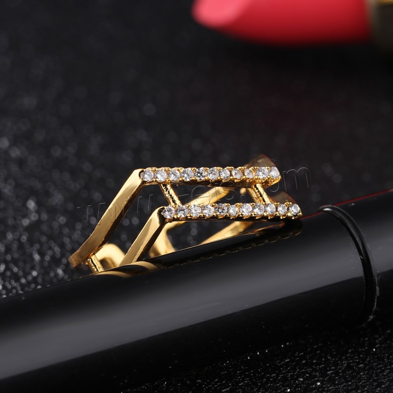 Цирконий Micro Pave Латунь палец кольцо, 18K золотым напылением, открыть & разный размер для выбора & инкрустированное микро кубического циркония & Женский, 15mm, продается PC