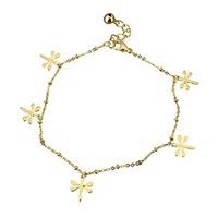 Stainless Steel Charm Bracelet, with 1.5lnch extender chain, Dragonfly, gold color plated, oval chain & for woman 1.5mm, 2.5mm Approx 8.5 Inch 