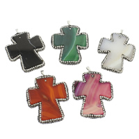 Lace Agate Pendants, with zinc alloy bail & Rhinestone Clay Pave, Cross, plated Approx 