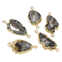 Natural Agate Druzy Connector, Ice Quartz Agate, with Zinc Alloy, gold color plated, druzy style & 1/1 loop 5- Approx 1mm 