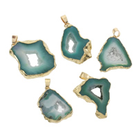 Ice Quartz Agate Pendants, with Zinc Alloy, gold color plated, druzy style, green 5- Approx 