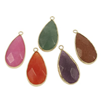 Gemstone Zinc Alloy Pendants, with Zinc Alloy, Teardrop, gold color plated, faceted, mixed colors Approx 1.5mm 