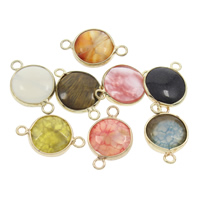 Gemstone Connector, with Zinc Alloy, Flat Round, gold color plated, 1/1 loop, mixed colors Approx 1.5mm 