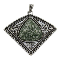 Gemstone Zinc Alloy Pendants, Green Spot Stone, with Zinc Alloy, antique silver color plated Approx 