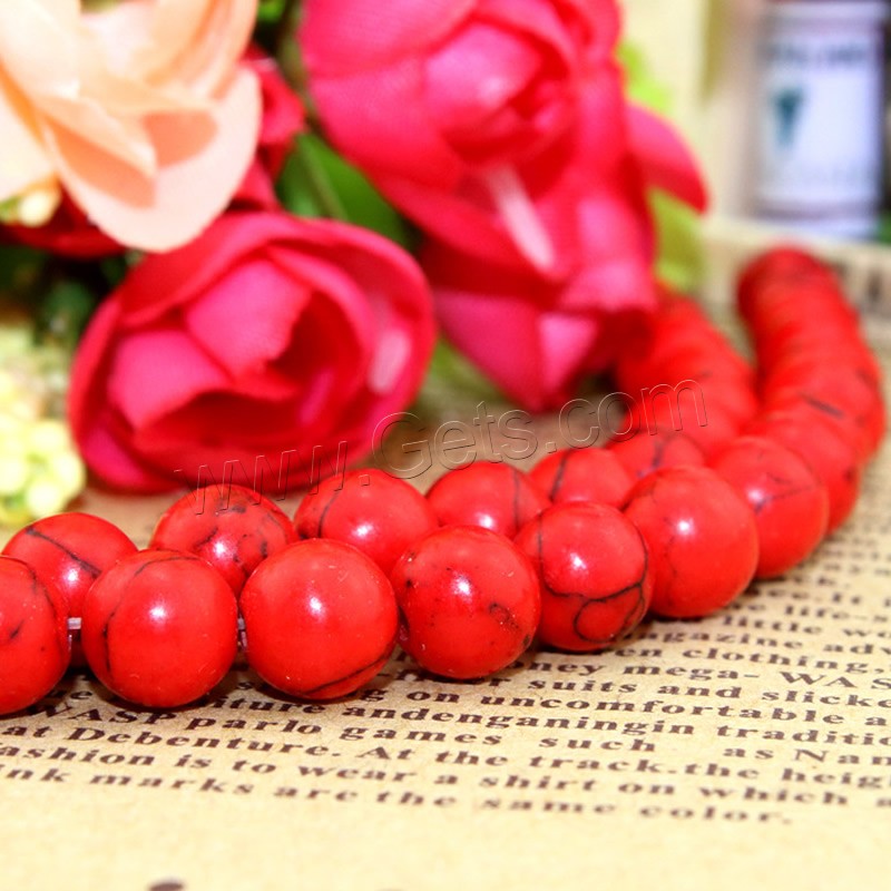 Synthetische Türkis Perlen, rund, verschiedene Größen vorhanden, rot, Bohrung:ca. 1mm, Länge:ca. 15 ZollInch, verkauft von Strang