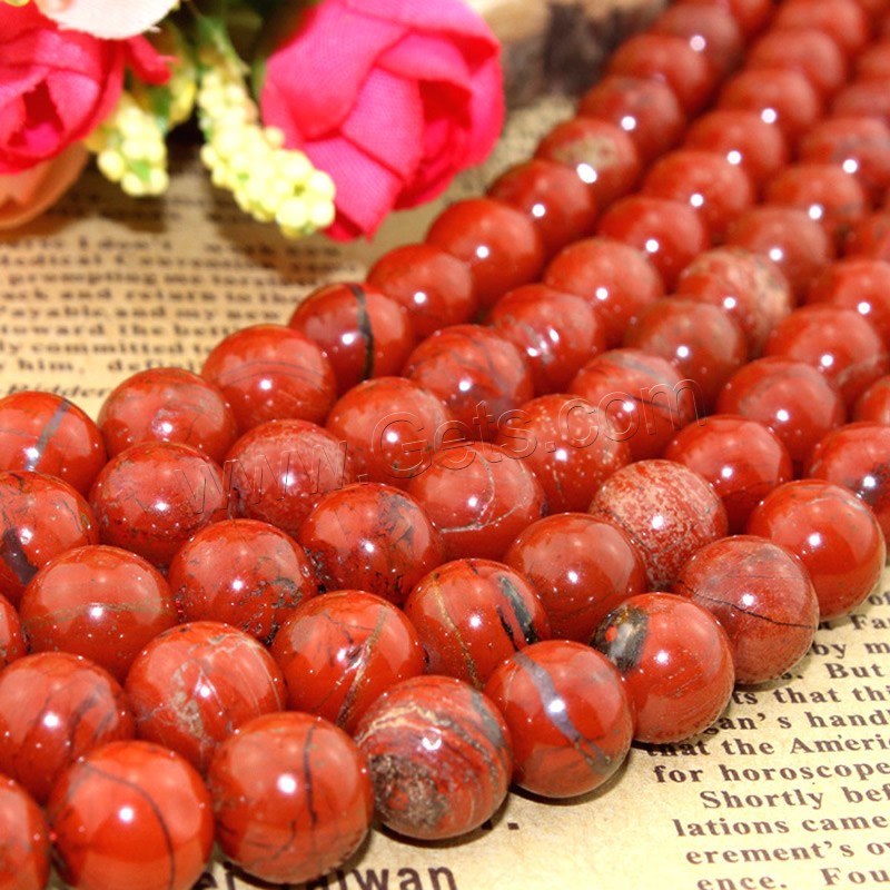 Perles Jaspe rouge, Rond, naturel, normes différentes pour le choix, Trou:Environ 1mm, Longueur:Environ 15 pouce, Vendu par brin