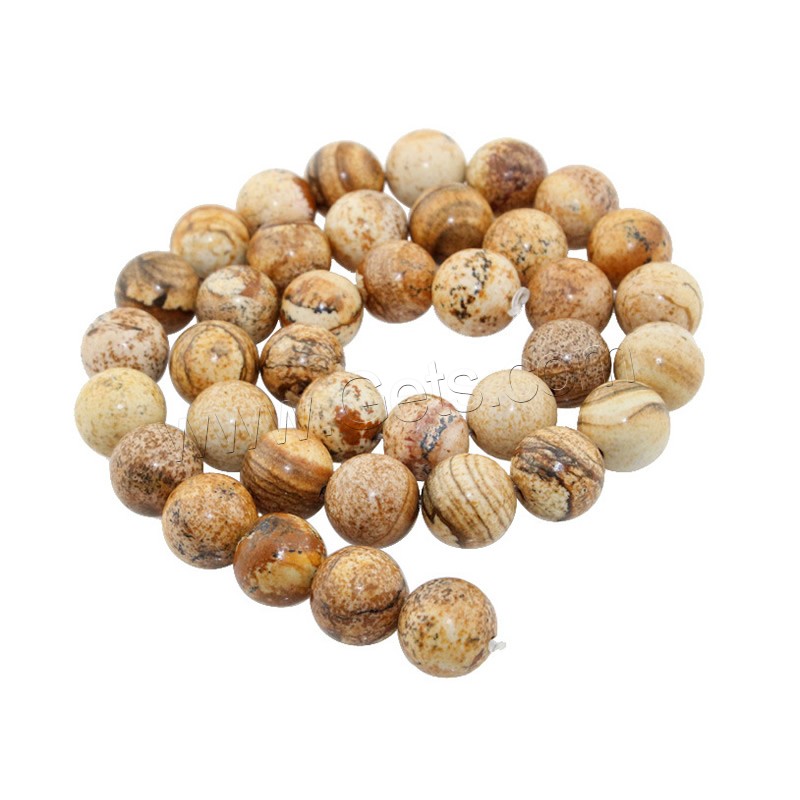 Picture Jasper Beads, Round, natural, different size for choice, Hole:Approx 1mm, Length:Approx 15 Inch, Sold By Strand