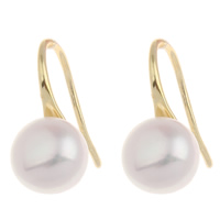 Freshwater Pearl Brass Earring, with Freshwater Pearl, gold color plated, natural, nickel, lead & cadmium free 