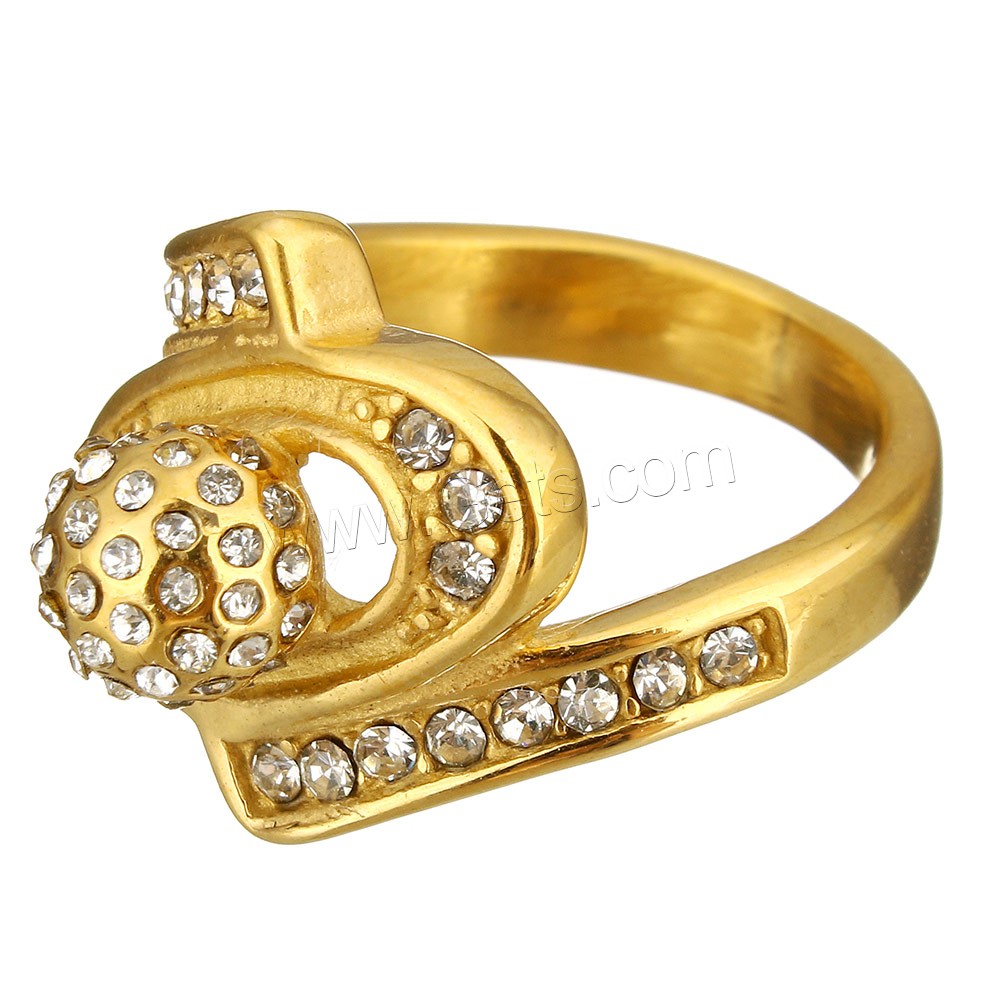 Rhinestone Stainless Steel Finger Ring, gold color plated, different size for choice & for woman & with rhinestone, more colors for choice, 16mm, Sold By PC