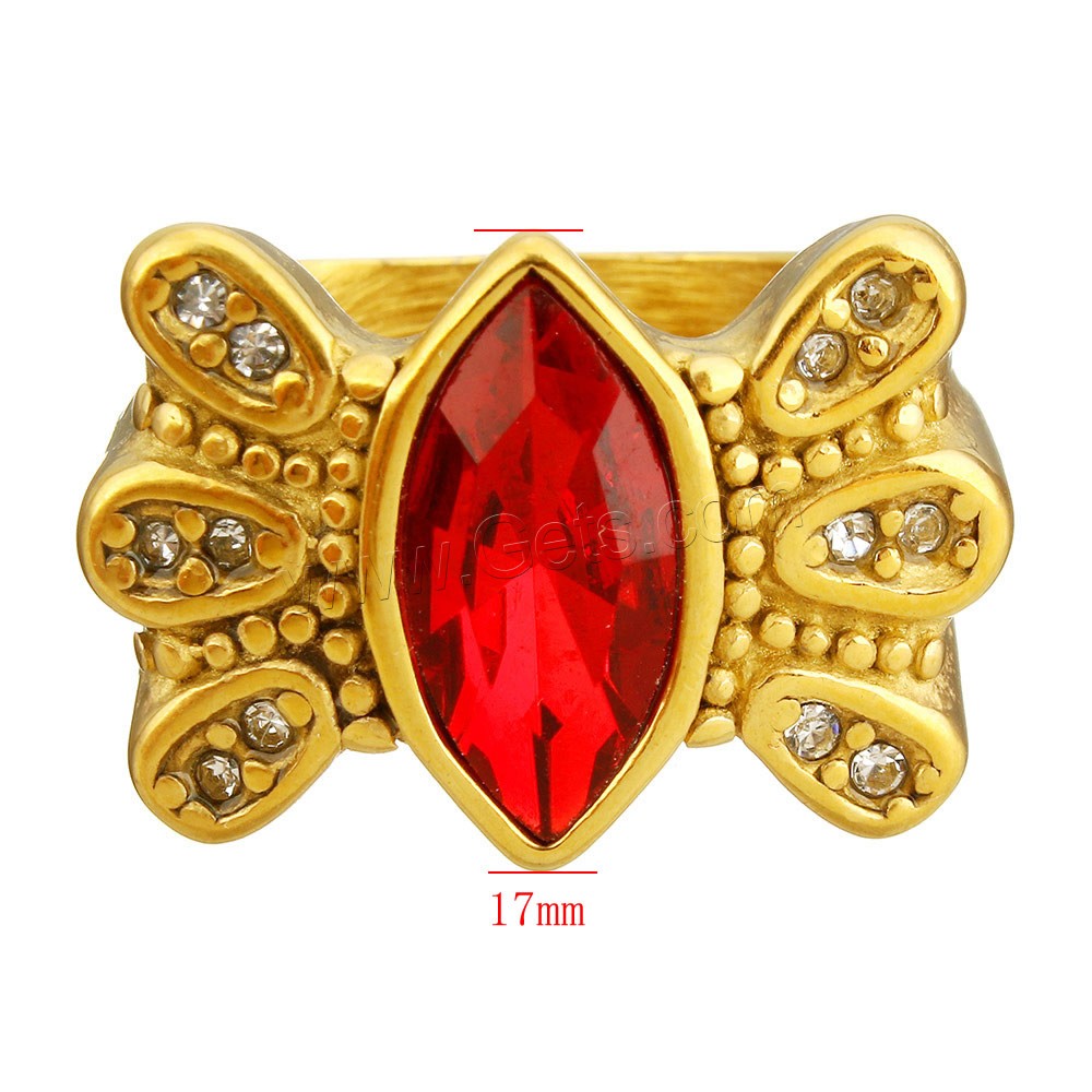 Rhinestone Stainless Steel Finger Ring, with Crystal, gold color plated, different size for choice & for woman & faceted & with rhinestone, more colors for choice, 17mm, Sold By PC