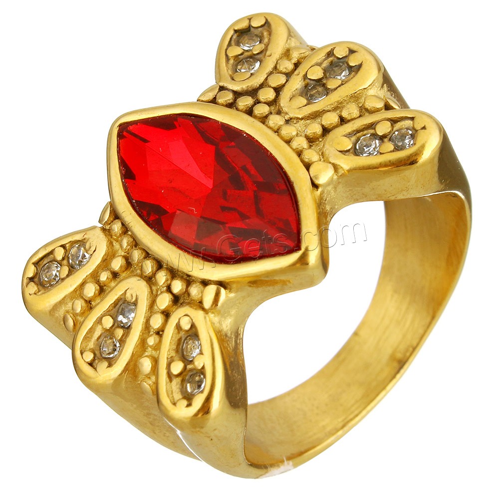 Нержавеющая сталь Rhinestone палец кольцо, нержавеющая сталь, с Кристаллы, плакирован золотом, разный размер для выбора & Женский & граненый & со стразами, Много цветов для выбора, 17mm, продается PC