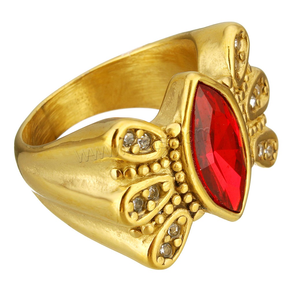 Нержавеющая сталь Rhinestone палец кольцо, нержавеющая сталь, с Кристаллы, плакирован золотом, разный размер для выбора & Женский & граненый & со стразами, Много цветов для выбора, 17mm, продается PC