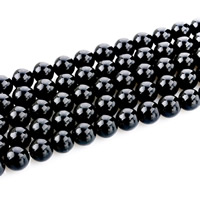 Schwarze Obsidian Perlen, Schwarzer Obsidian, rund, natürlich, verschiedene Größen vorhanden, Bohrung:ca. 1mm, Länge:ca. 15 ZollInch, verkauft von Strang
