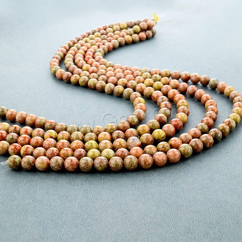 Unakit Perlen, Unakite, rund, natürlich, verschiedene Größen vorhanden, Bohrung:ca. 1mm, Länge:ca. 15 ZollInch, verkauft von Strang