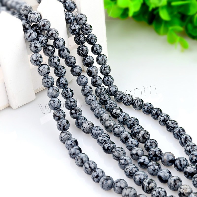 Schneeflocke Obsidian Perlen, rund, natürlich, verschiedene Größen vorhanden, Bohrung:ca. 1mm, Länge:ca. 15 ZollInch, verkauft von Strang