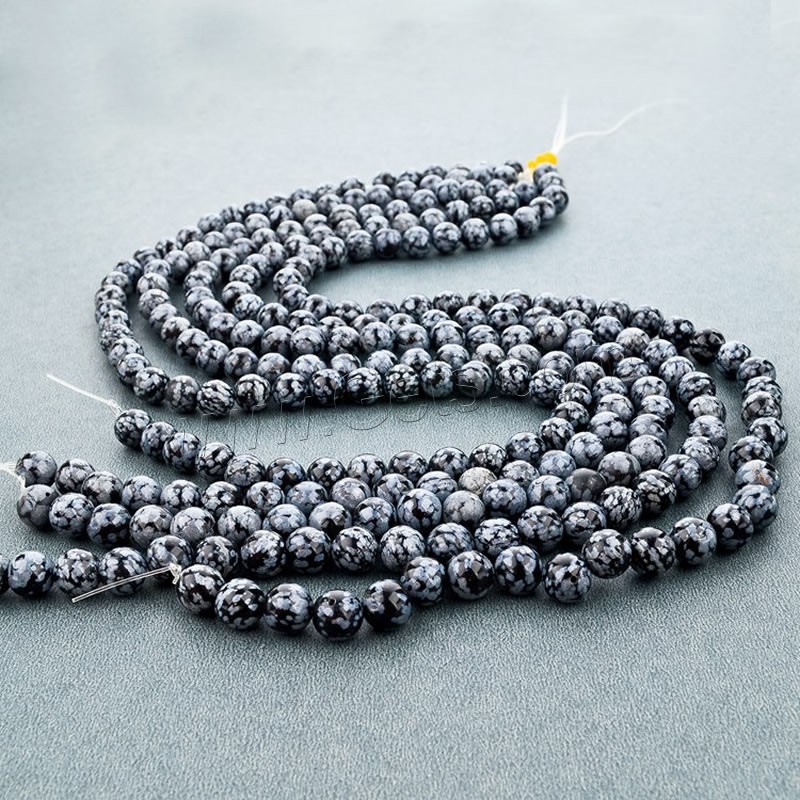 Schneeflocke Obsidian Perlen, rund, natürlich, verschiedene Größen vorhanden, Bohrung:ca. 1mm, Länge:ca. 15 ZollInch, verkauft von Strang