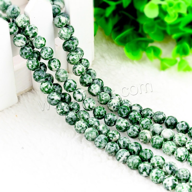 Grüner Tupfen Stein Perlen, grüner Punkt Stein, rund, natürlich, verschiedene Größen vorhanden, Bohrung:ca. 1mm, Länge:ca. 15 ZollInch, verkauft von Strang