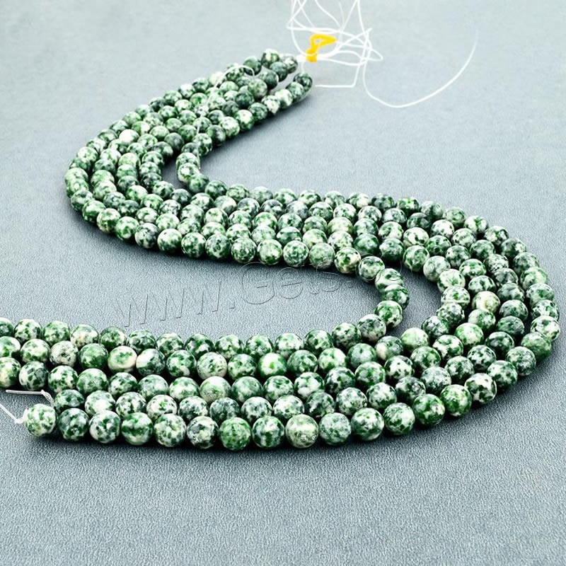 Grüner Tupfen Stein Perlen, grüner Punkt Stein, rund, natürlich, verschiedene Größen vorhanden, Bohrung:ca. 1mm, Länge:ca. 15 ZollInch, verkauft von Strang