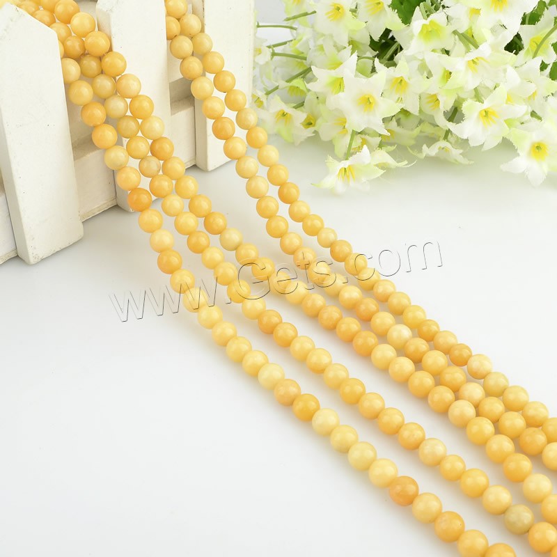 perles en Jade jaune, jaune de jade, Rond, naturel, normes différentes pour le choix, Trou:Environ 1mm, Longueur:Environ 15 pouce, Vendu par brin