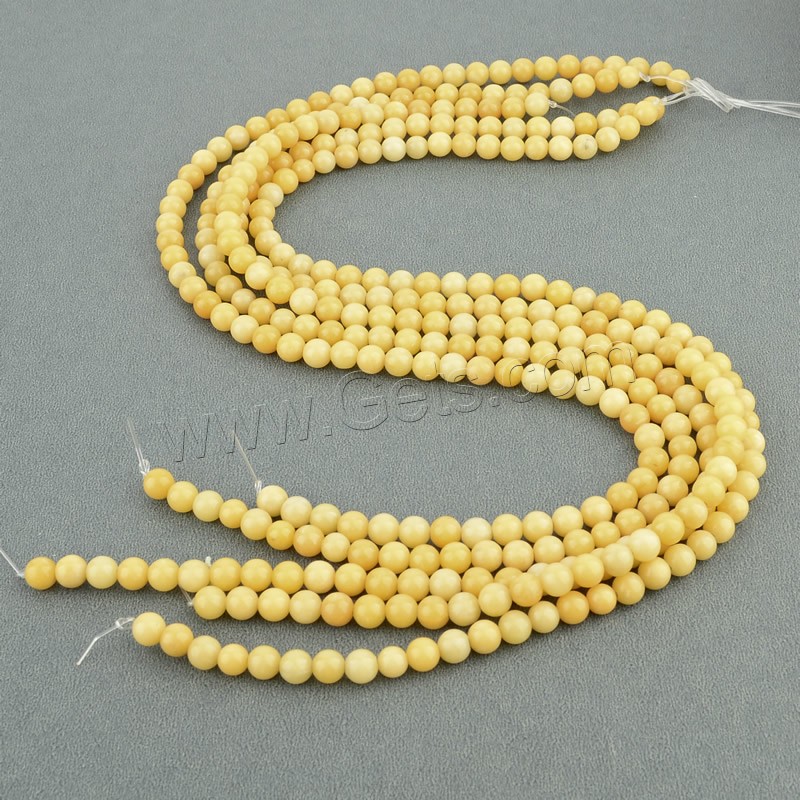 perles en Jade jaune, jaune de jade, Rond, naturel, normes différentes pour le choix, Trou:Environ 1mm, Longueur:Environ 15 pouce, Vendu par brin