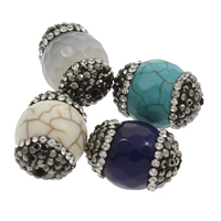 Dragon Veins Agate Beads, with Rhinestone Clay Pave, faceted, mixed colors - Approx 
