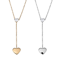 Cubic Zirconia Stainless Steel Necklace, Heart, plated, oval chain & for woman & with cubic zirconia 43mm 1.2mm Approx 17 Inch 