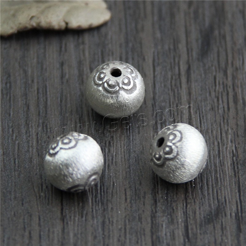Bali Sterling Silber Perlen, Thailand, rund, verschiedene Größen vorhanden & gebürstet, Bohrung:ca. 1.6mm, verkauft von PC