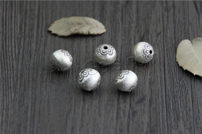 Bali Sterling Silber Perlen, Thailand, rund, verschiedene Größen vorhanden & gebürstet, Bohrung:ca. 1.6mm, verkauft von PC