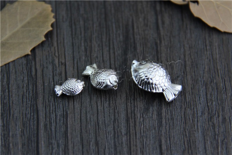 Стерлингового серебра животных из бисера, Серебро 925 пробы, Рыба, разный размер для выбора, продается PC