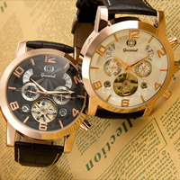 Gucamel® Reloj para hombre, Cuero de PU, con dial de aleación de cinc & Vidrio, chapado, ajustable, más colores para la opción, 46x13mm, longitud:aproximado 7.8 Inch, Vendido por UD