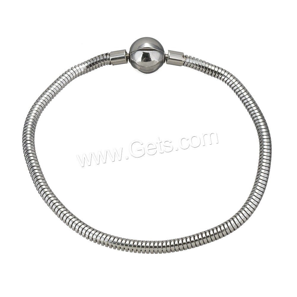 Stainless Steel European Bracelet Chain, different length for choice & snake chain, original color, 3mm, 20x10x10mm, Sold By Strand