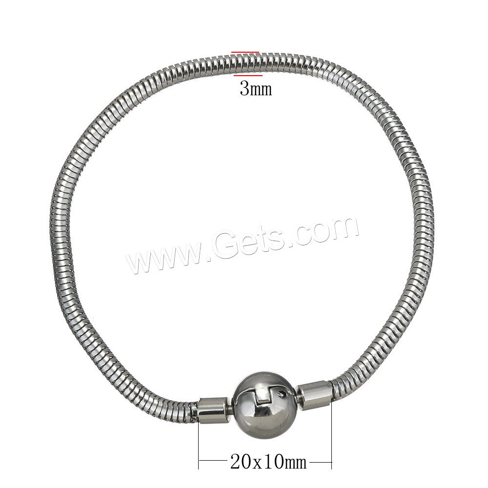 Chaîne d'acier inoxydable du bracelet European, longueur différente pour le choix & chaîne serpent, couleur originale, 3mm, 20x10x10mm, Vendu par brin