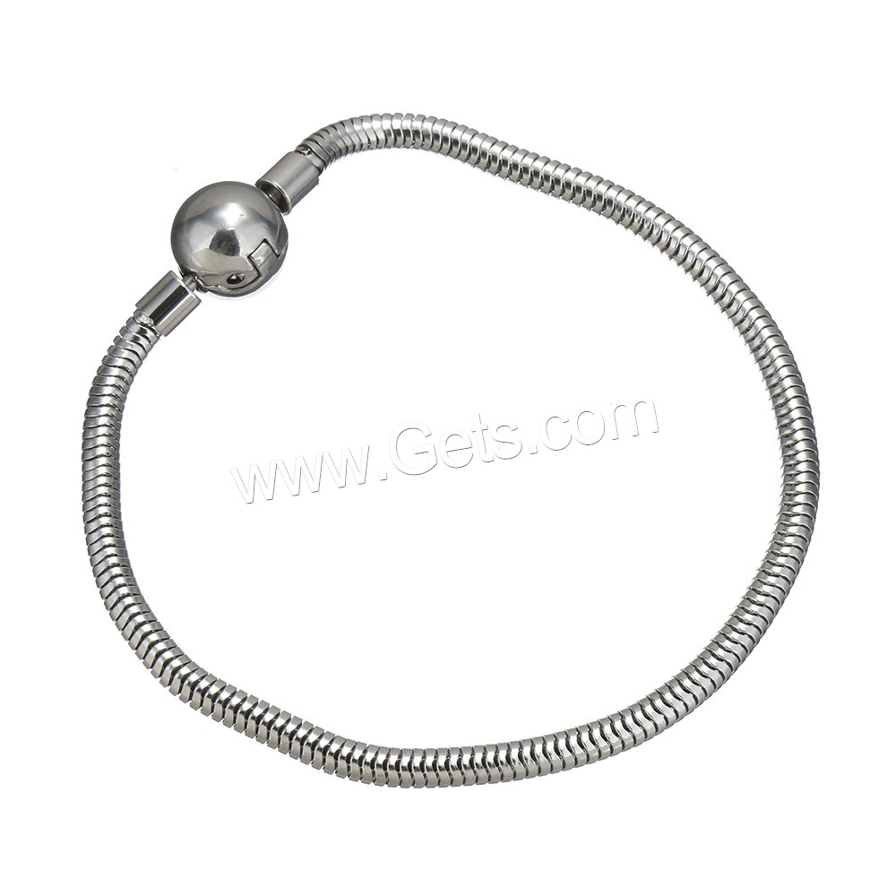Stainless Steel European Bracelet Chain, different length for choice & snake chain, original color, 3mm, 20x10x10mm, Sold By Strand