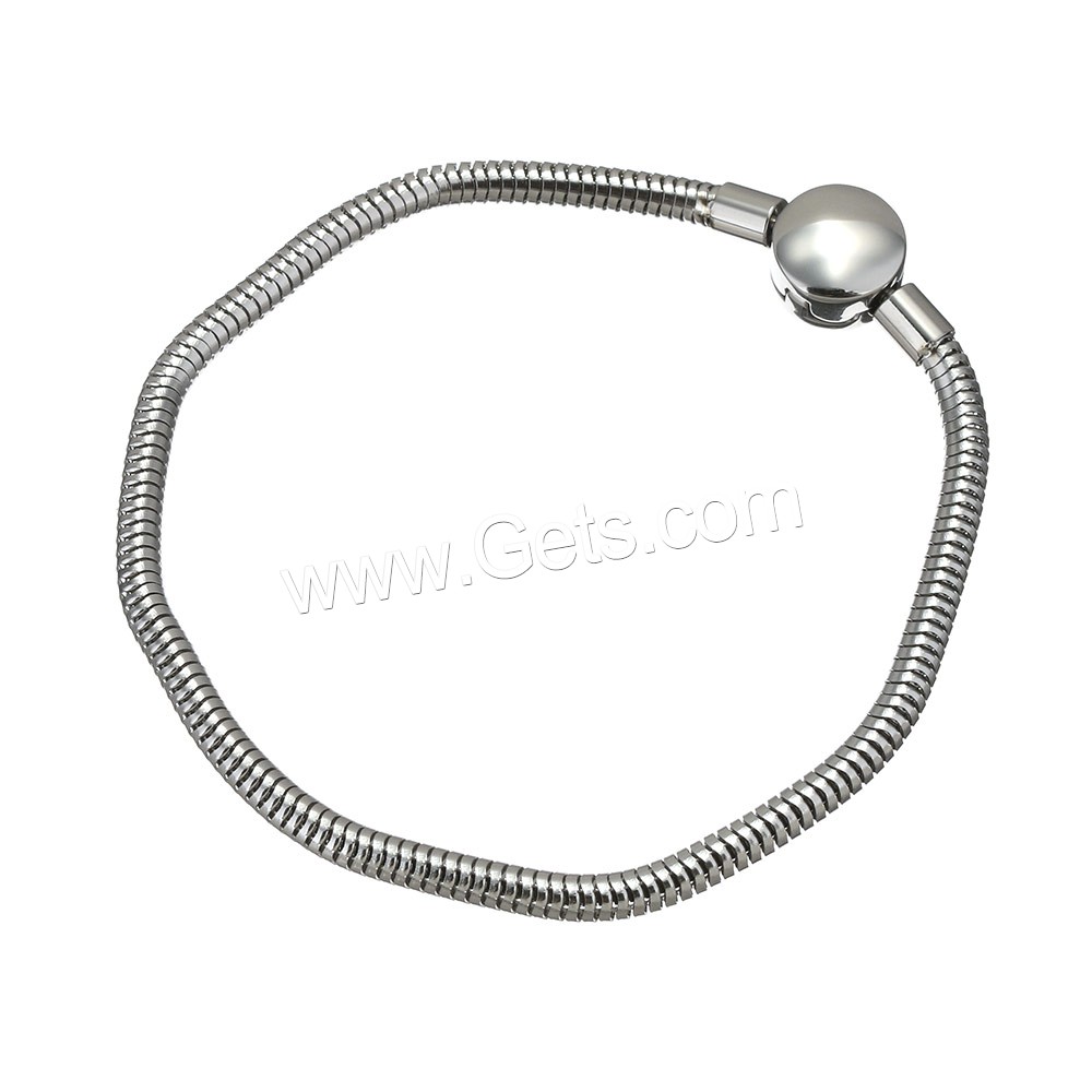 Stainless Steel European Bracelet Chain, different length for choice & snake chain, original color, 3mm, 10x6.5mm, Sold By Strand