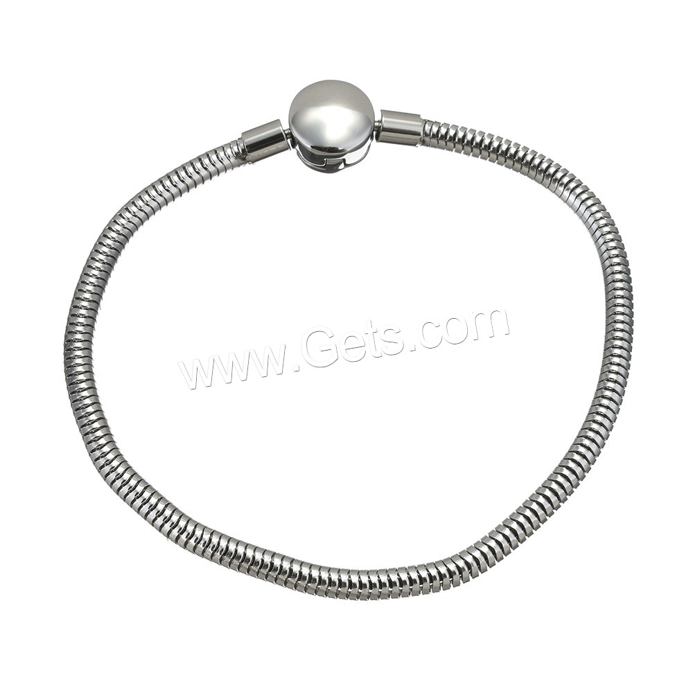 Stainless Steel European Bracelet Chain, different length for choice & snake chain, original color, 3mm, 10x6.5mm, Sold By Strand