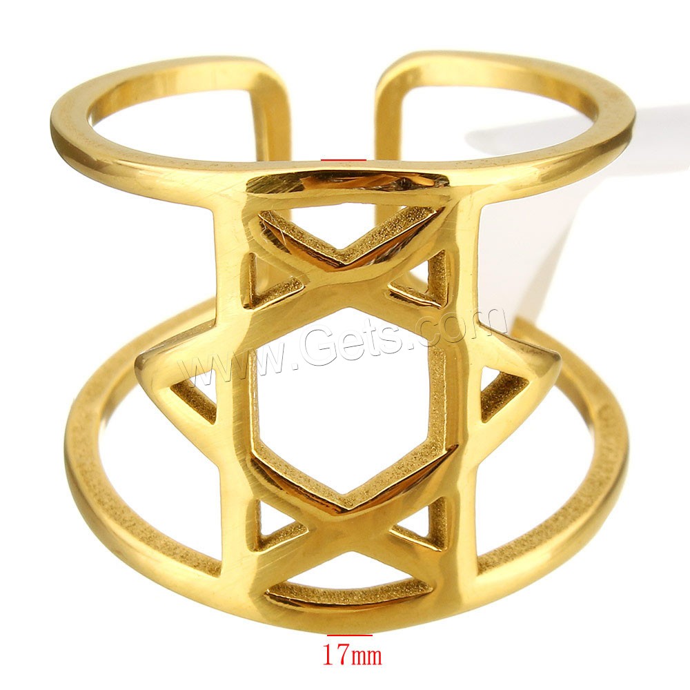 Stainless Steel Cuff Finger Ring, Star of David, plated, different size for choice, more colors for choice, 17mm, Sold By PC