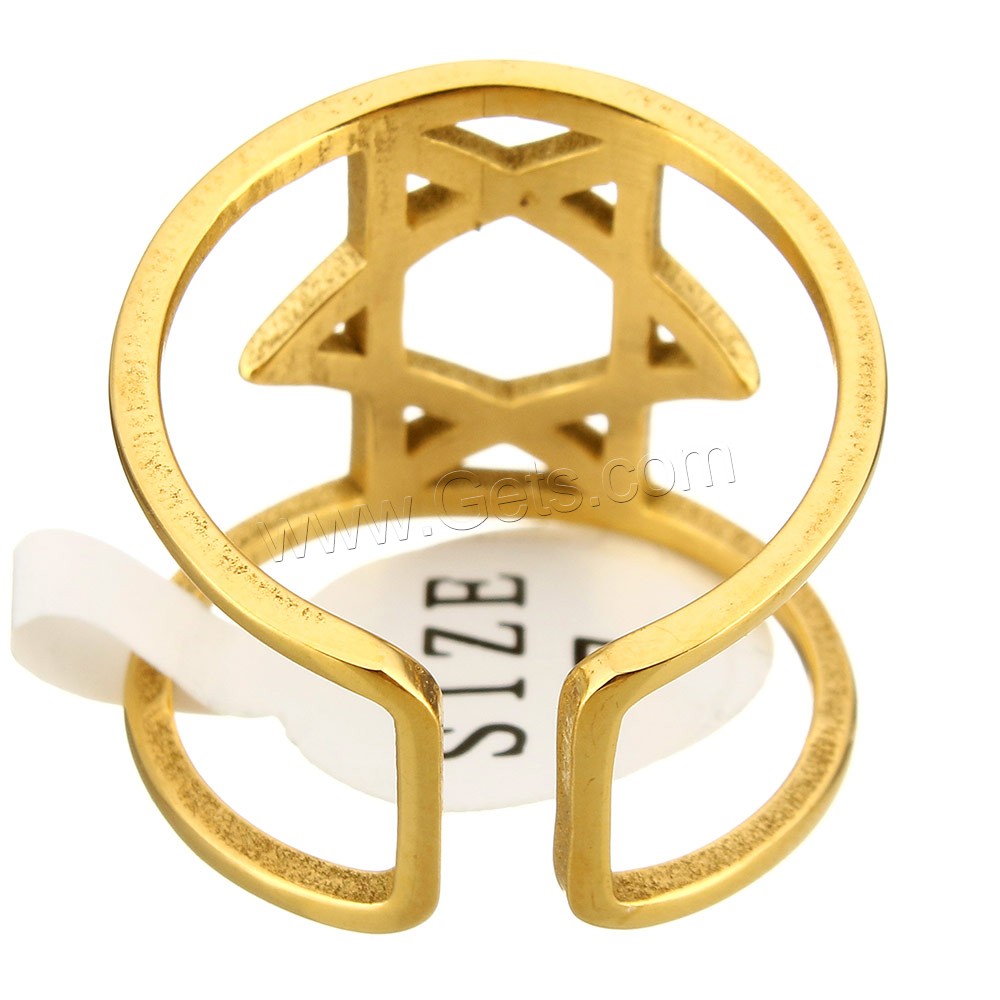 Stainless Steel Cuff Finger Ring, Star of David, plated, different size for choice, more colors for choice, 17mm, Sold By PC