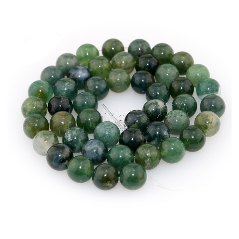 Perles en pierre d'agate mousse naturelle, Rond, normes différentes pour le choix, Longueur:Environ 15.5 pouce, Vendu par brin