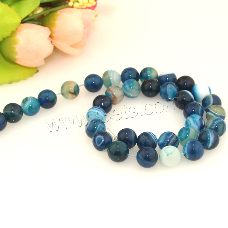 Natürliche Streifen Achat Perlen, rund, verschiedene Größen vorhanden, blau, Länge:ca. 15.5 ZollInch, verkauft von Strang