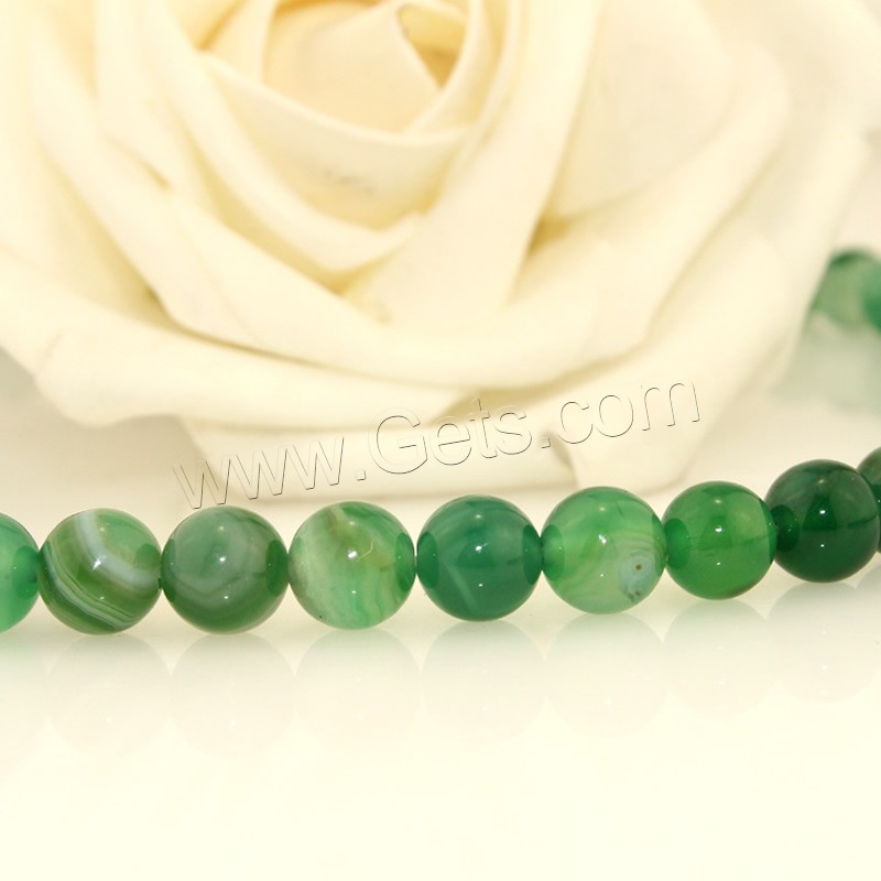 Natürliche Streifen Achat Perlen, rund, verschiedene Größen vorhanden, grün, Länge:ca. 15.5 ZollInch, verkauft von Strang