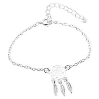 Zinc Alloy Anklet, with 5.7cm extender chain, Dream Catcher, platinum color plated, oval chain & for woman, lead & cadmium free, 160mm Approx 6 Inch 