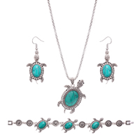 Turquoise Zinc Alloy Jewelry Sets, bracelet & earring & necklace, with iron chain & Synthetic Turquoise, iron earring hook, Turtle, antique silver color plated, lantern chain & with rhinestone, lead & cadmium free  Approx 11.5 Inch, Approx  8 Inch 