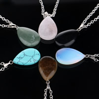 Gemstone Necklaces, with zinc alloy bail & iron chain, Teardrop, platinum color plated & oval chain & for woman, 25mm Approx 19.5 Inch 