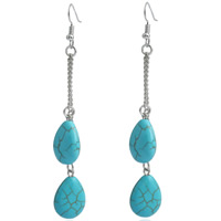 Turquoise Drop Earring, Synthetic Turquoise, brass earring hook, Teardrop, platinum color plated, blue 